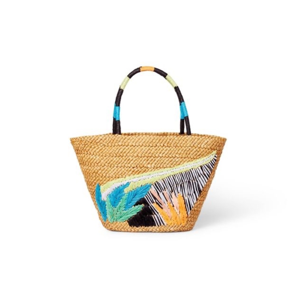 Abstract Botanical Print Woven Straw Tote - Tabitha Brown for Target Tan nwt